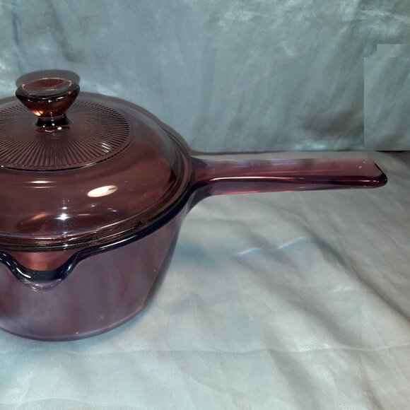 Vintage 90s Cranberry Visions Pyrex Corning 1 L All-Glass Purple Saucepan w/Lid - Picture 11 of 12